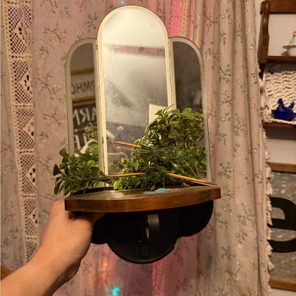Rustic Brown Wall Mirror with Shelf
